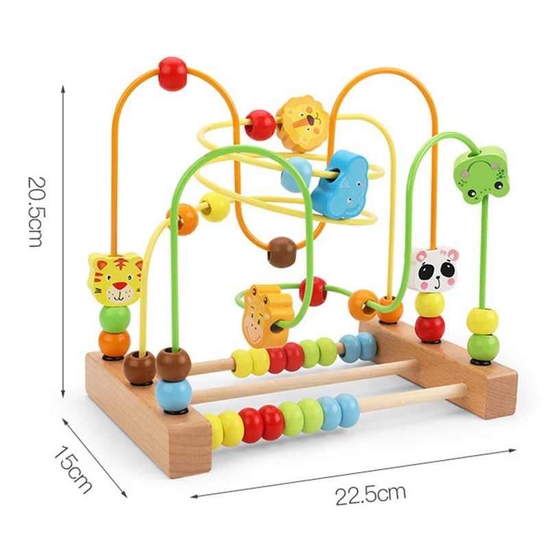 Montessori Wooden Toys Kids Circles Bead Wire Maze Roller