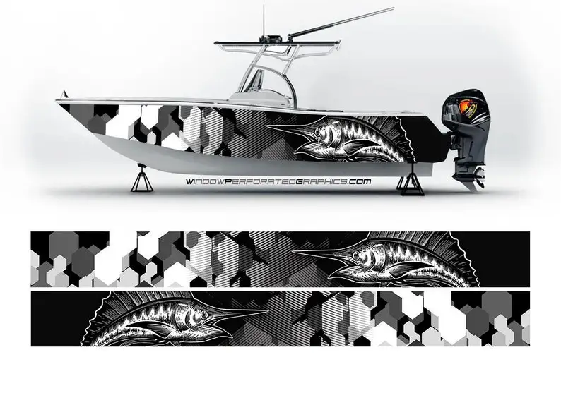Commander en ligne des graphiques de poissons comme autocollants pour bateaux de pêche