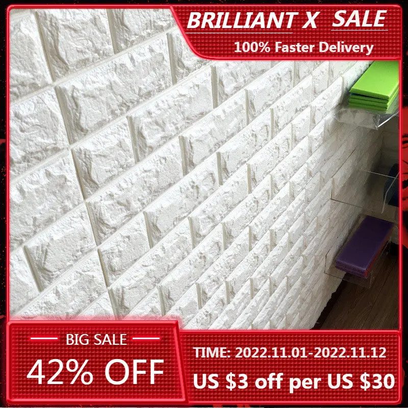 

Brick Foam Panels 3D Wall Stickers Self-adhesive DIY Embossed Stone Wallpaper Home Decor Living Room Kitchen Decoration