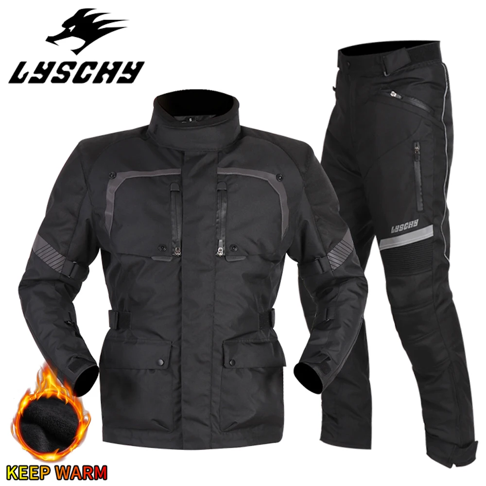 LYSCHY Summer Winter Detechable Waterproof Motorcycle Jacket Breathable Mesh Jacket Moto Pants Suit Clothing Protective Gear