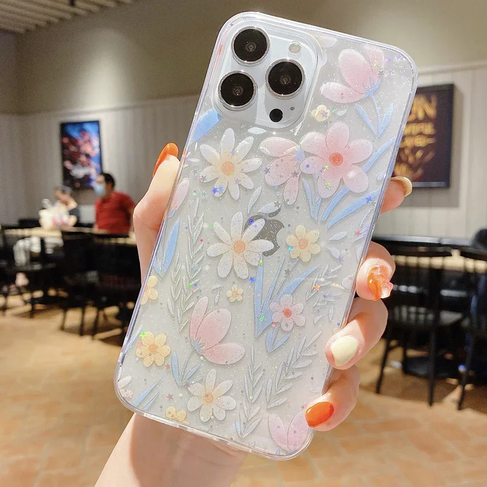 Custodia iPhone 12 Pro Max Trasparente con Margherite - Silicone Morbido
