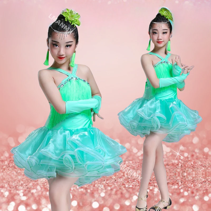 

Children's Latin dance girls tassels bright diamond dance competition clothing children's Latin costumes