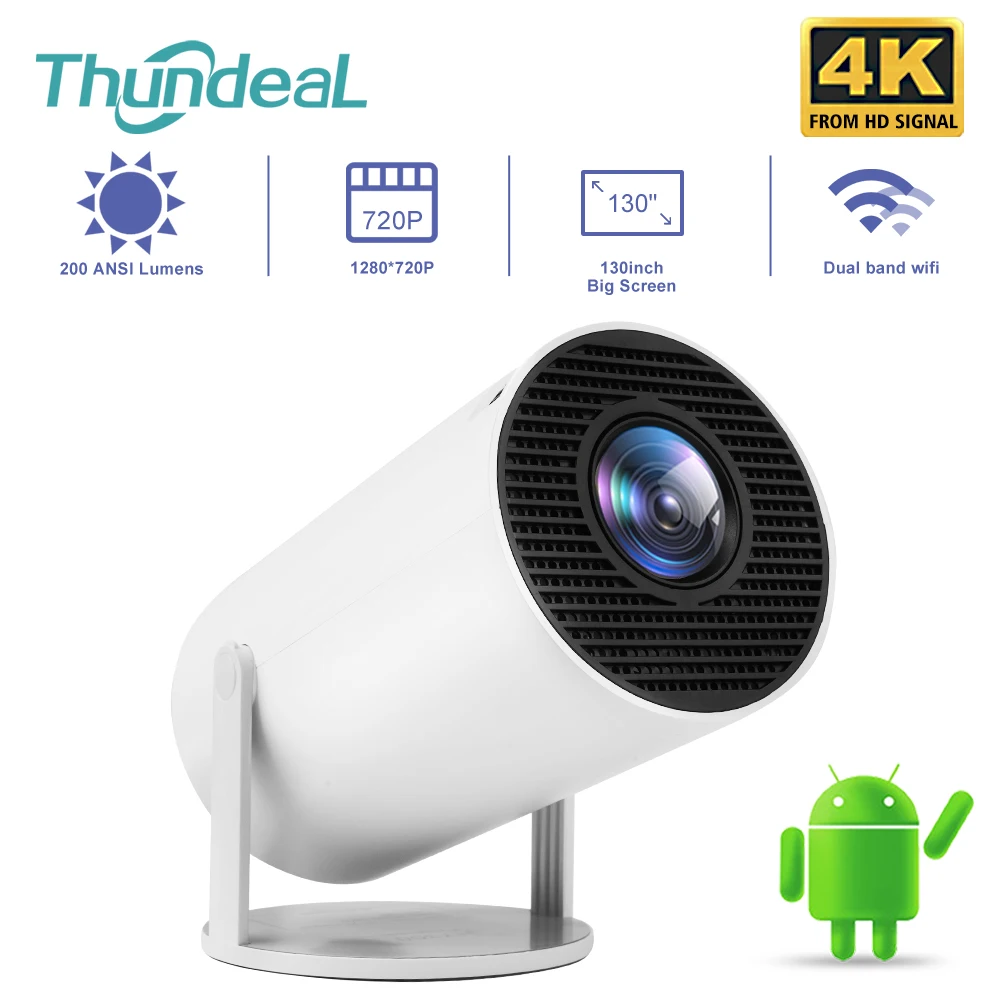 Thundeal 안드로이드 와이파이 스마트 휴대용 프로젝터, 1280 720P 풀 HD, 사무실 홈 시어터 비디오 미니 프로젝터, HY300
