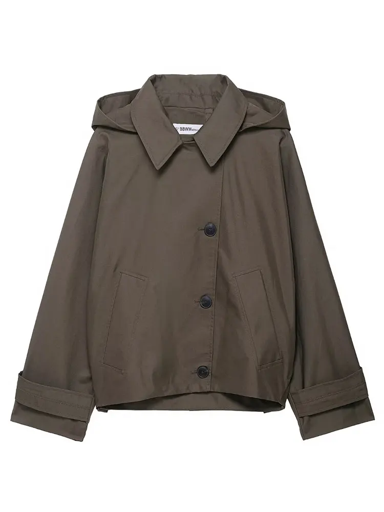 HH Women Casual Hoodie Jackets Waterproof Spring Autumn Long Sleeve Side Buttons Coats Fashion High Street Lady Outwear