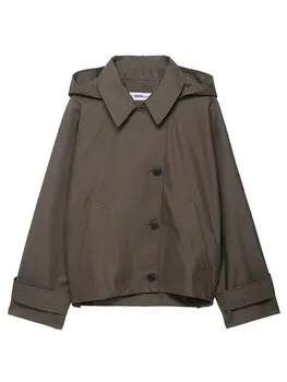 HH المرأة سترات هوديي غير رسمية مقاوم للماء ربيع الخريف كم طويل أزرار جانبية معاطف موضة شارع العليا سيدة أبلى 2