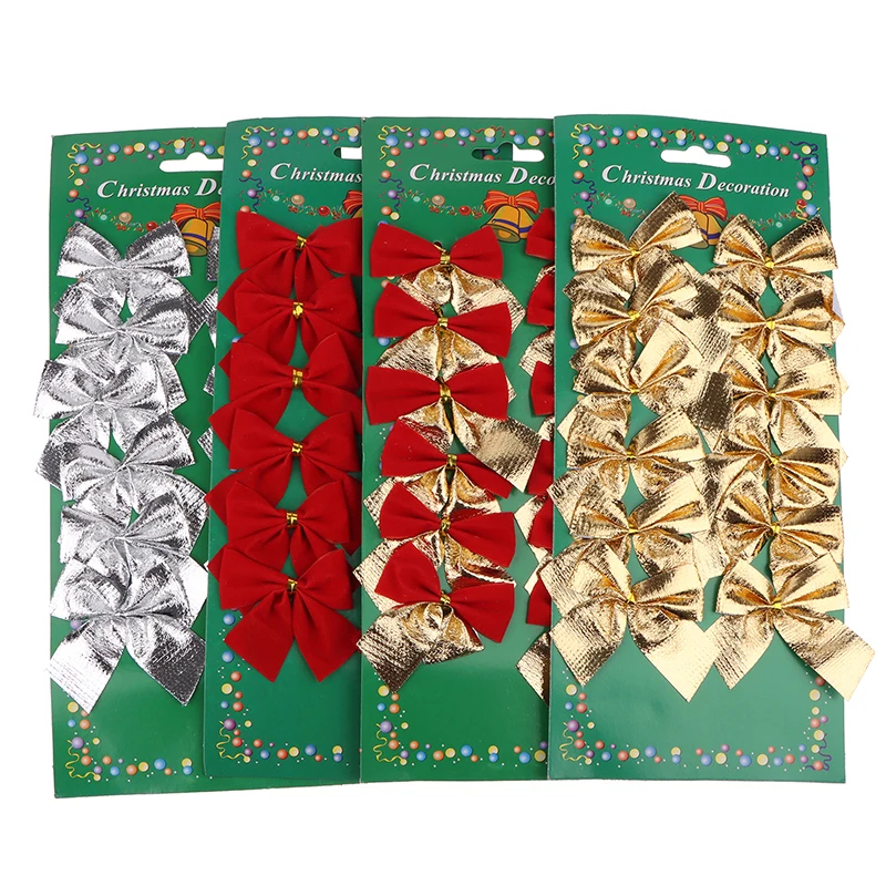 

12 шт. Рождественский бант, рождественские украшения для дома, золотой красный бант, украшения для рождественской елки, предметы декора, новый год