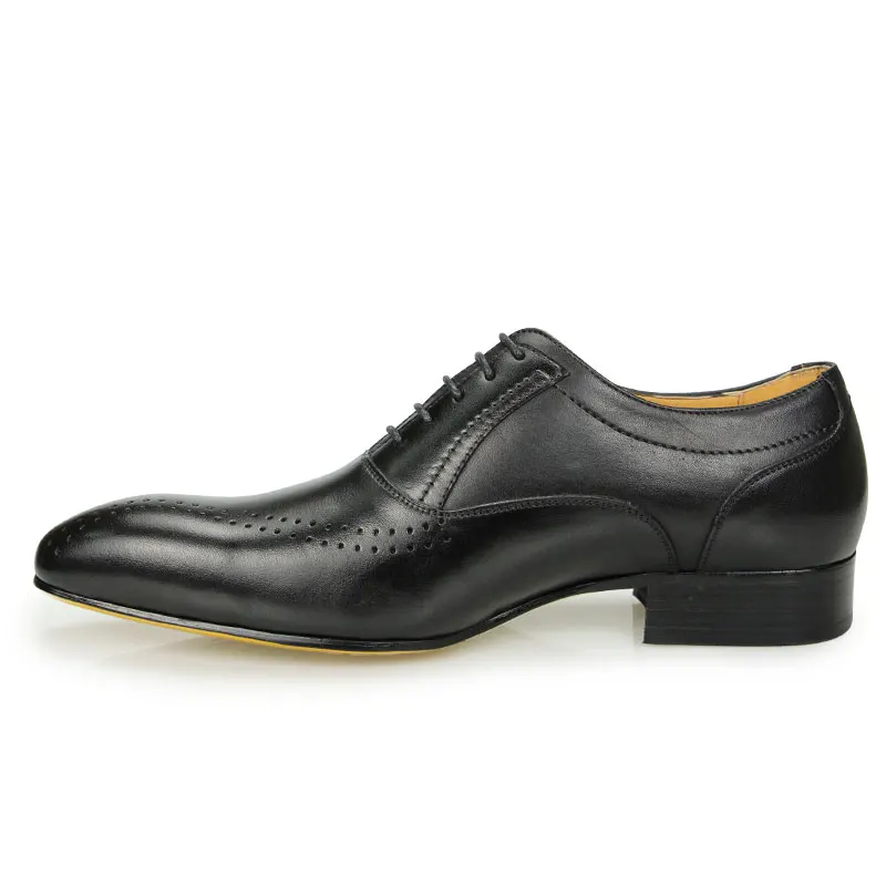 Leather Shoes Men's Pointed Toe Four Seasons Leather Shoes Business Formal Patent Bright Low-top Black