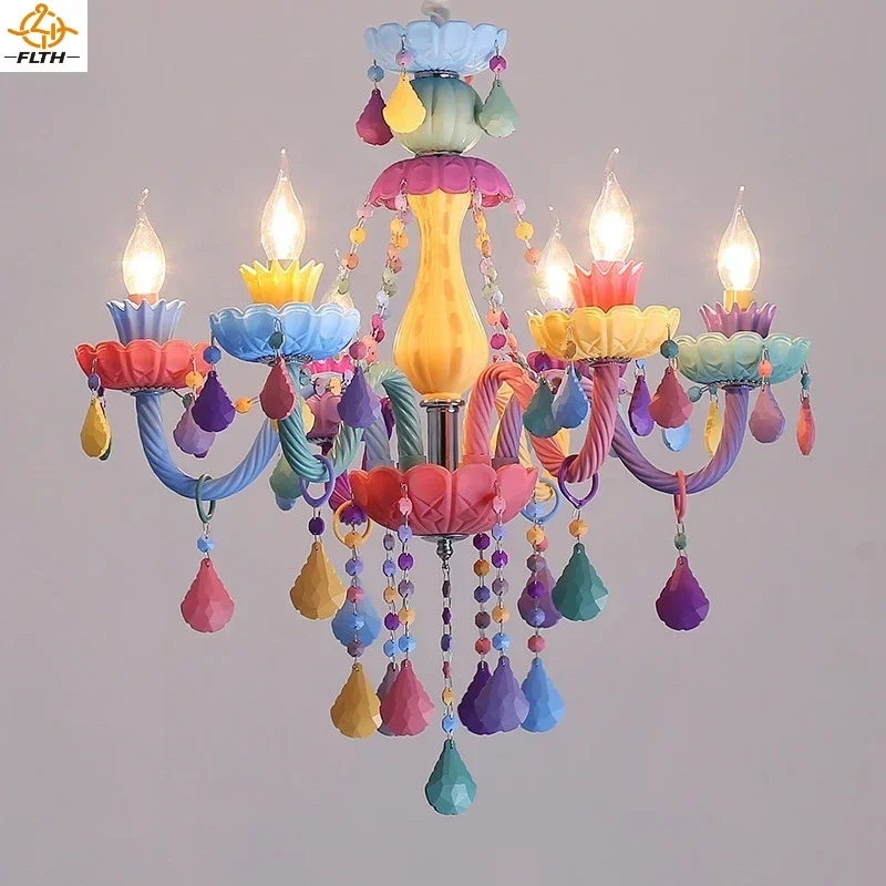 

Modern Crystal Chandelier Color Creative Girls' Room Candle Lamp Led Decor Home Living Room Bedroom Art Pendent Light