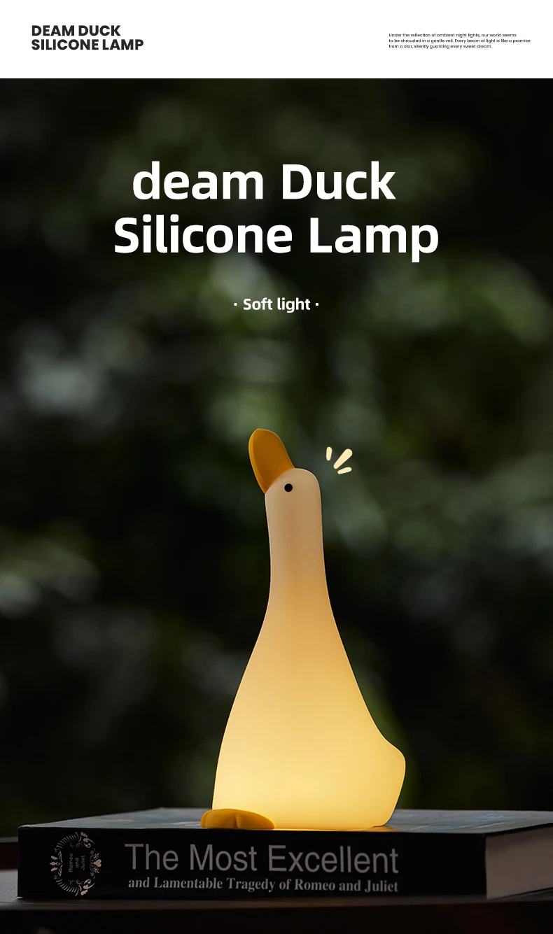 Description Picture 2 of itemD2 LED Night Light Cute Duck Silicone Lamp USB Rechargeable Timing Bedside Room Decor Nightlights Dimming Touch Lamp Kids Gifts