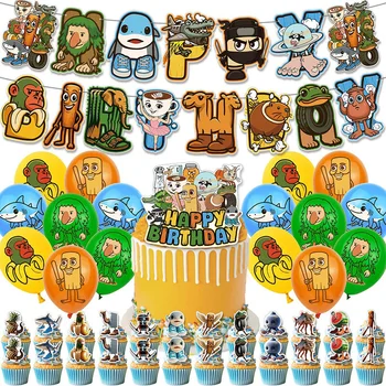 Decorazione per festa di compleanno Brainrot italiano Stoviglie per feste usa e getta Palloncino Cake Topper Banner Tung Tung Sahur Puntelli di compleanno 1