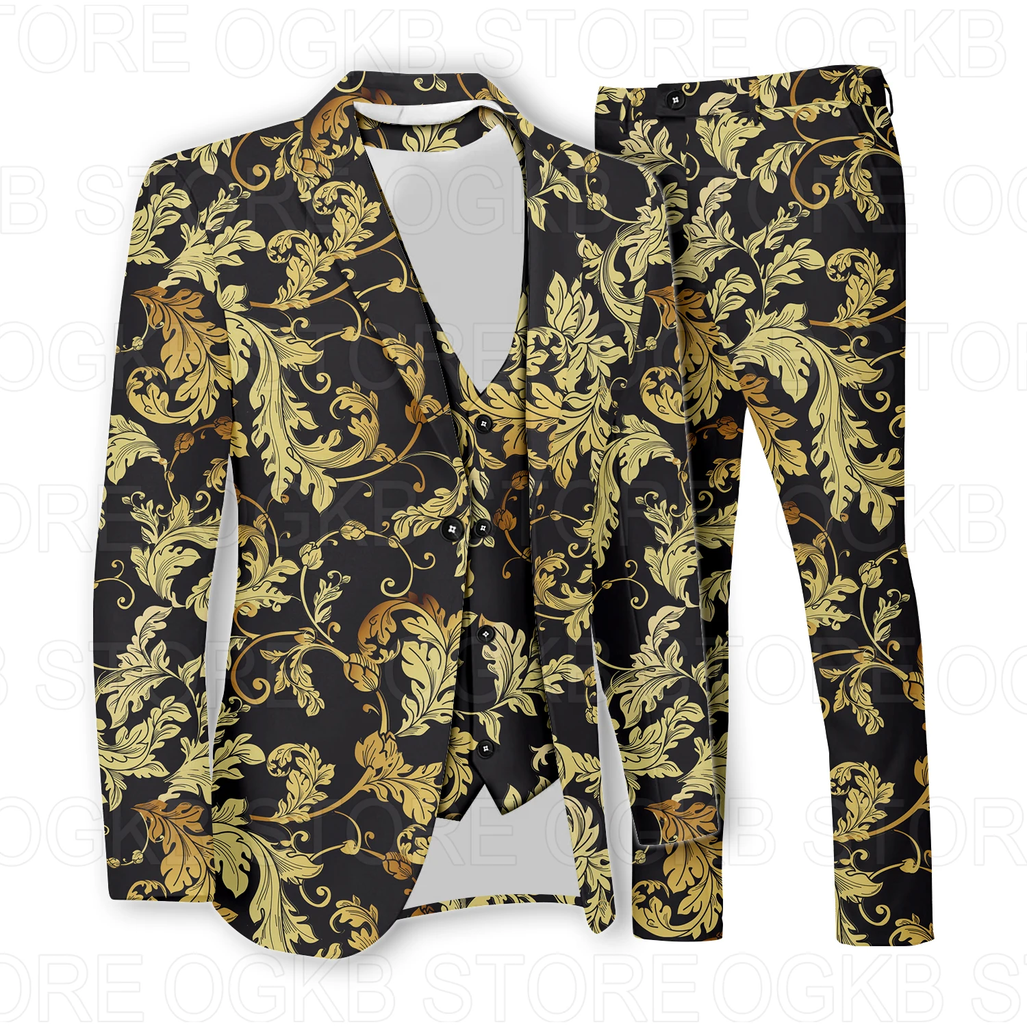 Plus Size Men's Suits 3 Piece Set 3D Printed Casual Wear Business Formal Suit Pants Set Vintage Graphic Designer Blazer