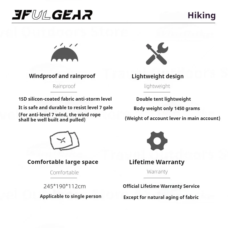 3F UL GEAR Taiji 1 Single Tent Portable Ultralight Camping 3/4 Season Tent Double Layer 15D/20D Nylon W/ 7001 Aluminum Alloy