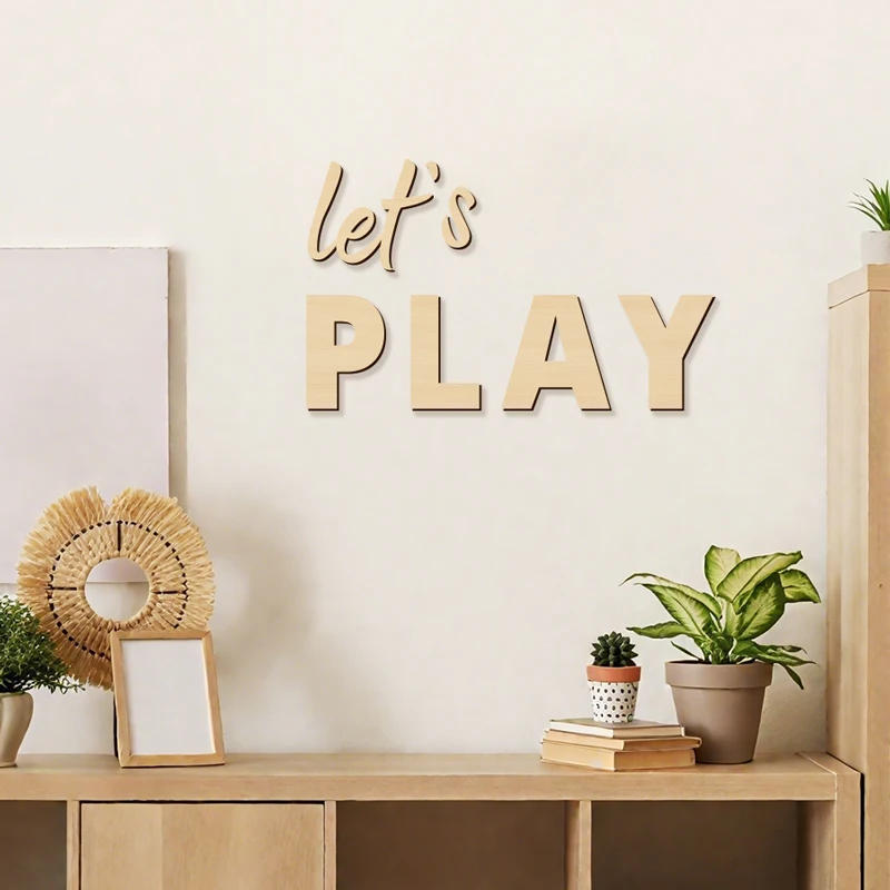 Let's Play Wall Sign Wooden Wall Stickers Suitable for Play for Playrooms Nursery Home Room Bedroom and Above the Bed Wall Decor - 4