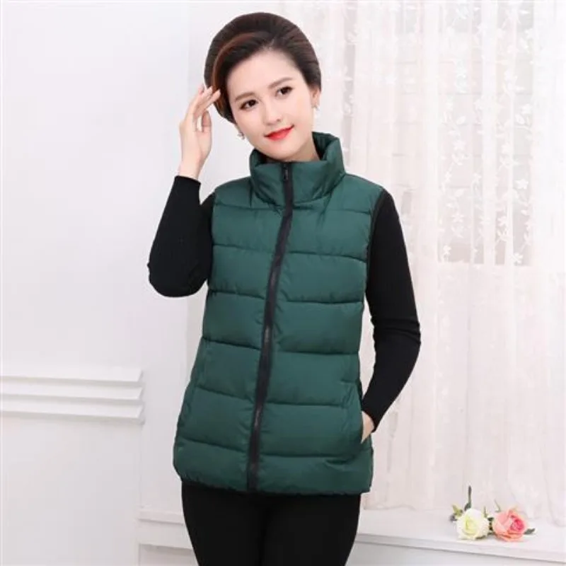 2023 Autumn Winter New Middle-aged Elderly Down Cotton Short Casual Solid Vest Women Large Size Mother Coat Thick Cardigan