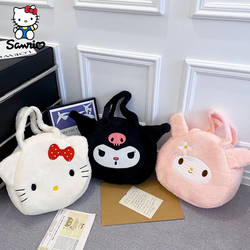 

Kawaii Sanrio Plush Bag My Melody Kuromi Cinnamoroll Women Tote Handbags Shoulder Bags Fashion Messenger Bags Purses Xmas Gifts
