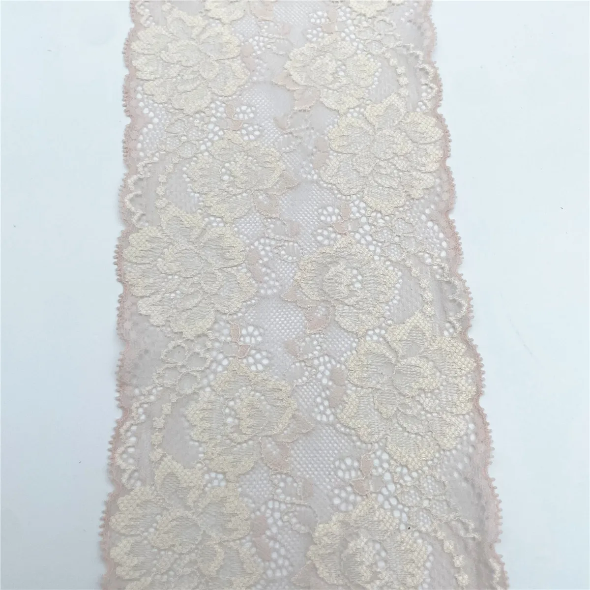 3y/lot 12cm Pale Pink Floral Elastic Lace Trims 4