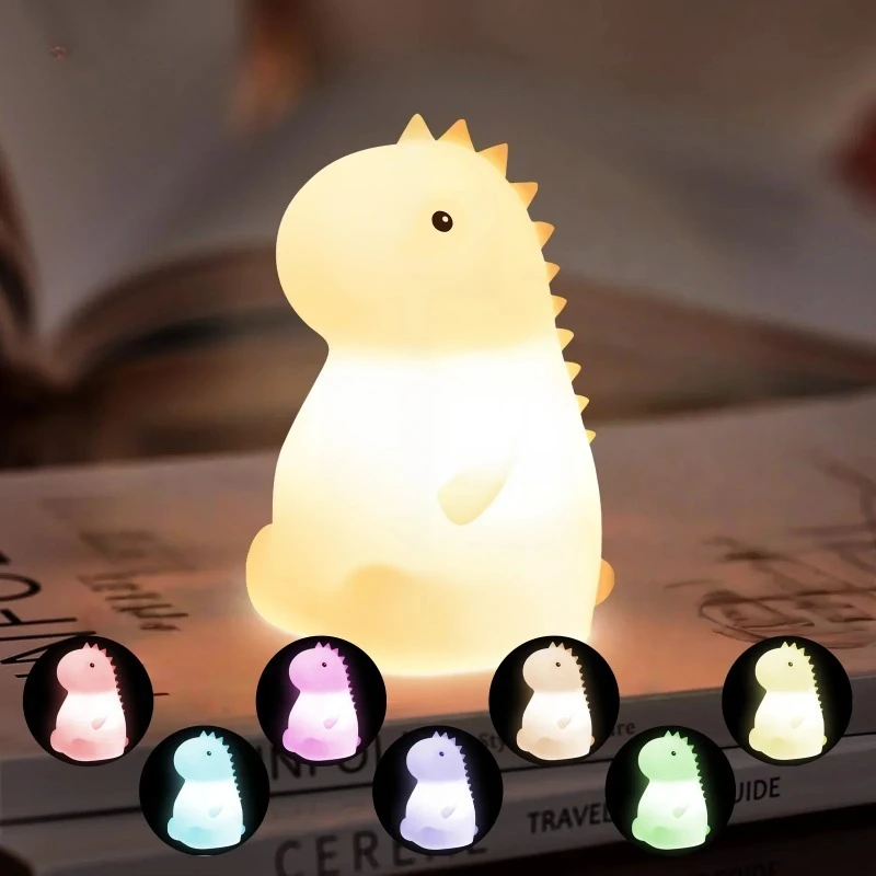 RGB 실리콘 공룡 야간 조명 USB 충전식 탭 컨트롤 LED 램프 어린이를위한 부드러운 빛 침실 홈 장식 선물
