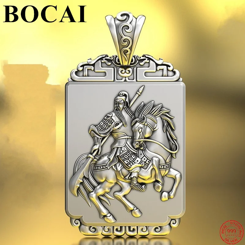 BOCAI S999 Sterling Silver Pendants for Women Men Guardian God Of Wealth Guanyu Argentum Patron Saint Amulet Free Shipping