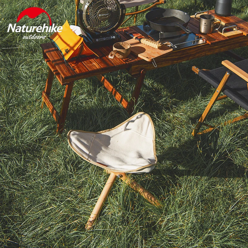 Naturehike Outdoor Folding Triangle Stool Canvas Wood Chair for Travel Picnic Camping Fishing Portable Ultralight Bearing 100kg