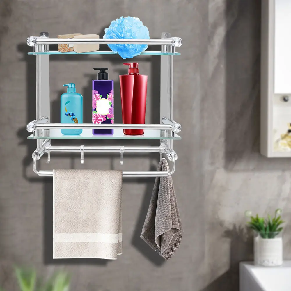 3-Tier Wall Mounted Towel Rack Rail Towel Hanger Bathroom Storage Shelf Holder triangle towel holder sucker wall rack rag hook free punch storage hanger hand towel dish towel rack kitchen bathroom tools