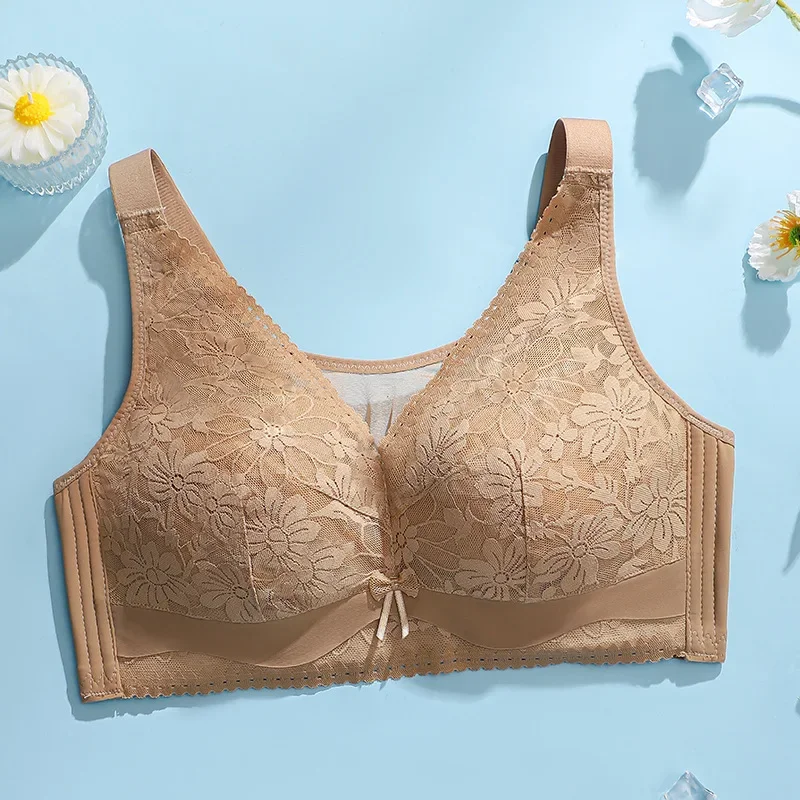 Ultra-thin bra non-underwired women's big breasts full cups breathable bras anti-walking light pair breasts gathered underwear