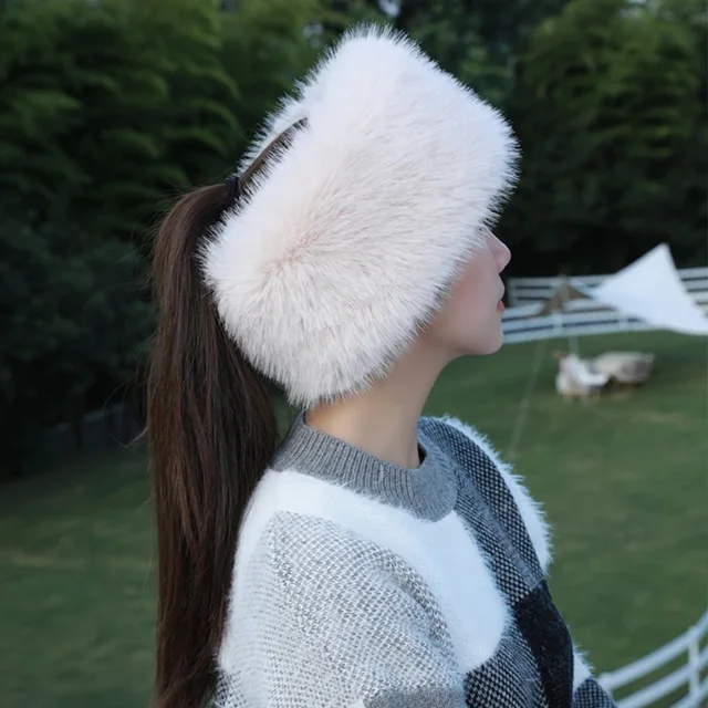 Ear Warmer White Fluffy Headband Fluffy Hat Women's Faux Fur