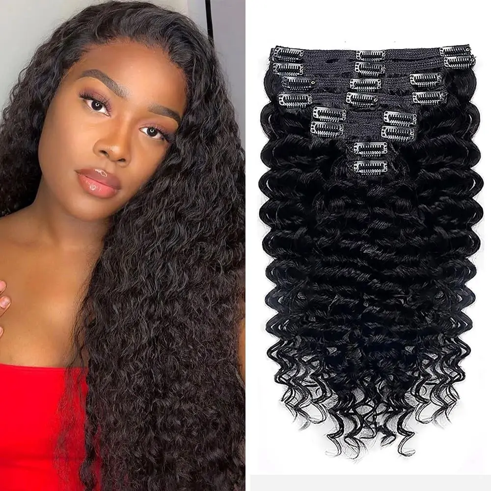 Deep Wave Clip in Hair Extensions Brazilian Remy Human Hair Deep Wave Clip ins Extensions Thick to Ends Natural Black Human Hair AliExpress