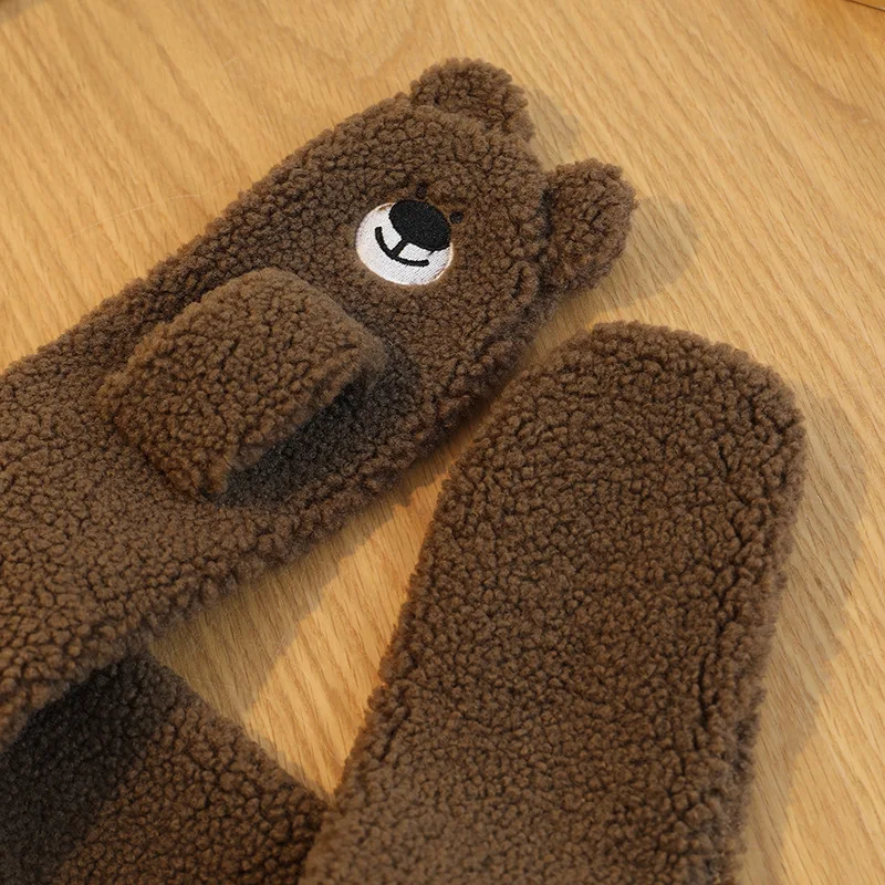 2-6 Years Children Lamb Wool Neck Hanging Gloves Autumn Winter Thick Warm Cute Cartoon Boys Girls Baby Mittens Kids Accessories