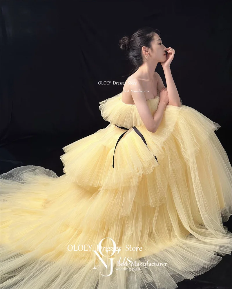 結婚式と婚約のための長い黄色のウエディングドレス,ストラップレス  