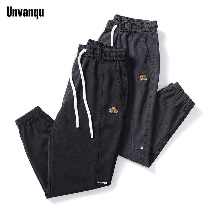 

Unvanqu Autumn Winter Lyocell Casual Pants Men’s Jogger Thick Harem Pant Korean Hip Hop Elastic Waist Slim Sweatpants Trouser