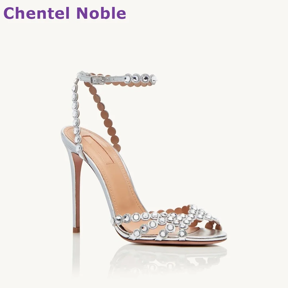 Red Rhinestone Luxury Sandals Round Toe Thin High Heels Open Toe Buckle Strap Sandals Hottest Fashion Sexy Summer Women Shoes