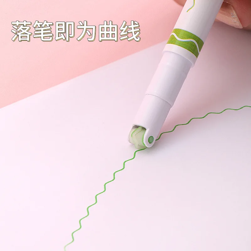 Sweet Flower Line Shape Highlighter Pen Roller Tip Curve Liner Marker Scrapbook Decoration School Office Supplies Gifts 3Pcs/Set
