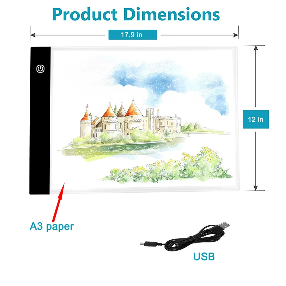 밝기 조절 LED 복사 드로잉 태블릿, A3 복사 드로잉 보드, 초박형 그래픽 아트 라이트 패드, USB 전원, 문신 드로잉 및 스케치용