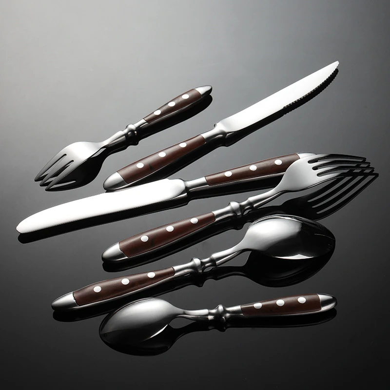 カトラリーセット ナイフフォークスプーンセット 木製ハンドル付き