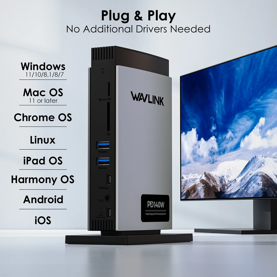 Wavlink-ドッキングステーション,トリプルディスプレイ付きドッキング