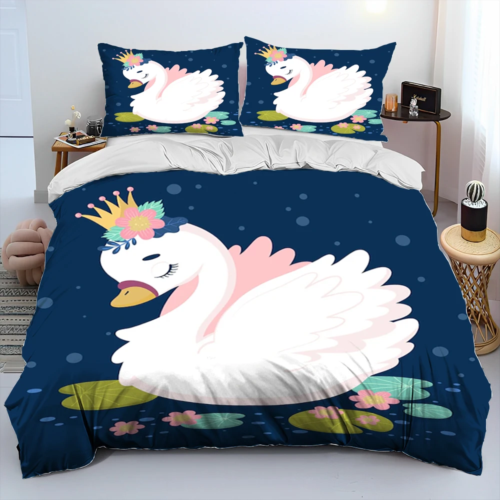 Hd Cartoon Cute Swan Princess Cygnus Kids Gift Comforter Bedding Set, Copripiumino Set Copripiumino Federa, King Queen Size