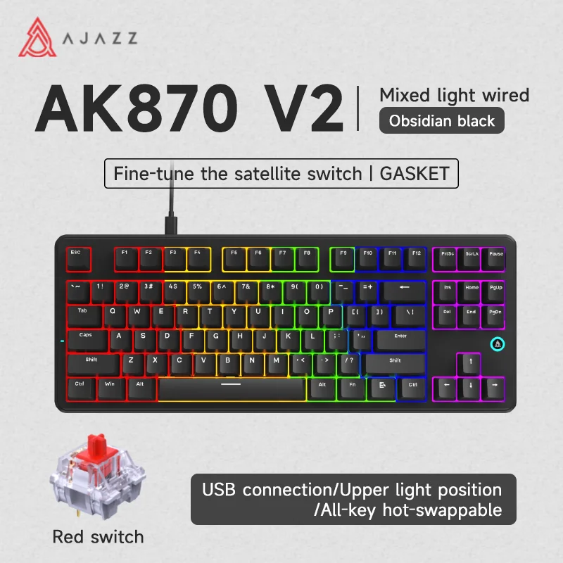Ajazz Ak870 V2 Esports Gaming Wireless Bluetooth Three Mode Mechanical Keyboard Tft Color Screen Full Key Hot Swappable Keyboard