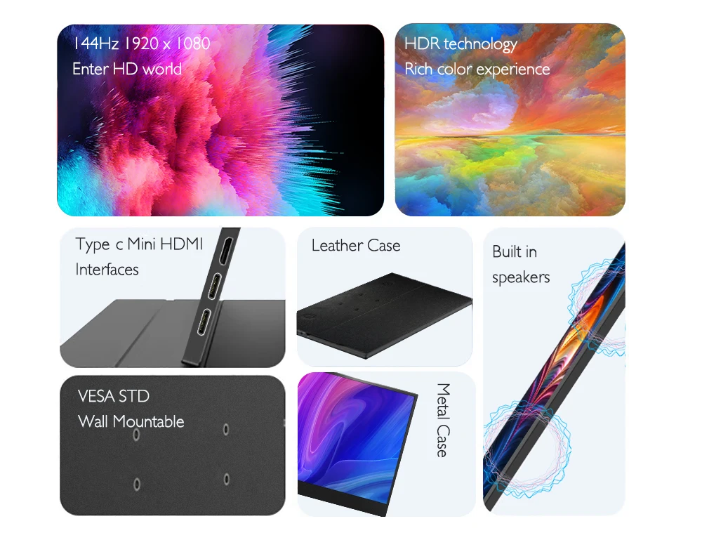 ޴  100% sRGB USB C HDMI 144Hz, PS5 ġ Ʈ Ʈ ̹ PC ̸   ÷, 15.6IN 144Hz