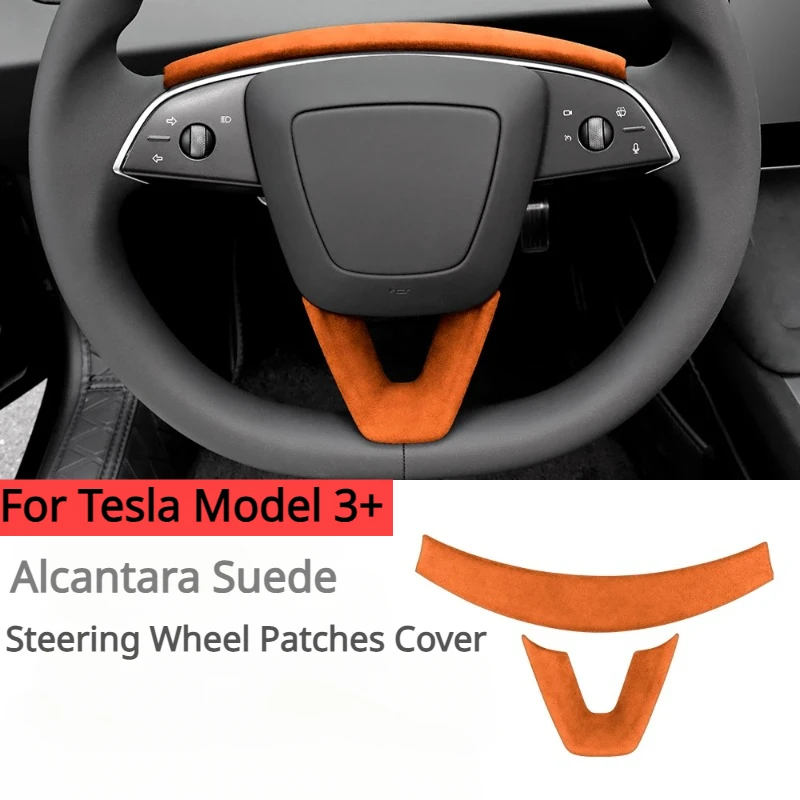 

Alcantara Suede For Tesla Model 3 Highland 2024 2pcs U-shaped Steering Wheel Trim Cover Protect Sticker Interior Car Accessories