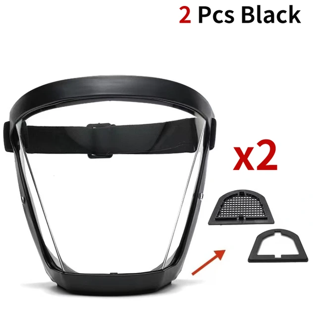 Security protection Transparent full face shield safety glasses Protective Cover WindProof Anti-fog Eye Protection Face Mask 2 PCS Black