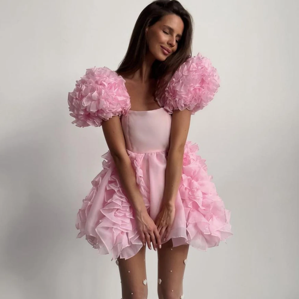 

Square Neck Baby Pink Ruffled Organza Ball Gown Fluffy Bubble Sleeve Party Dress Ruffled Layered Birthday Dresses Ever Pretty