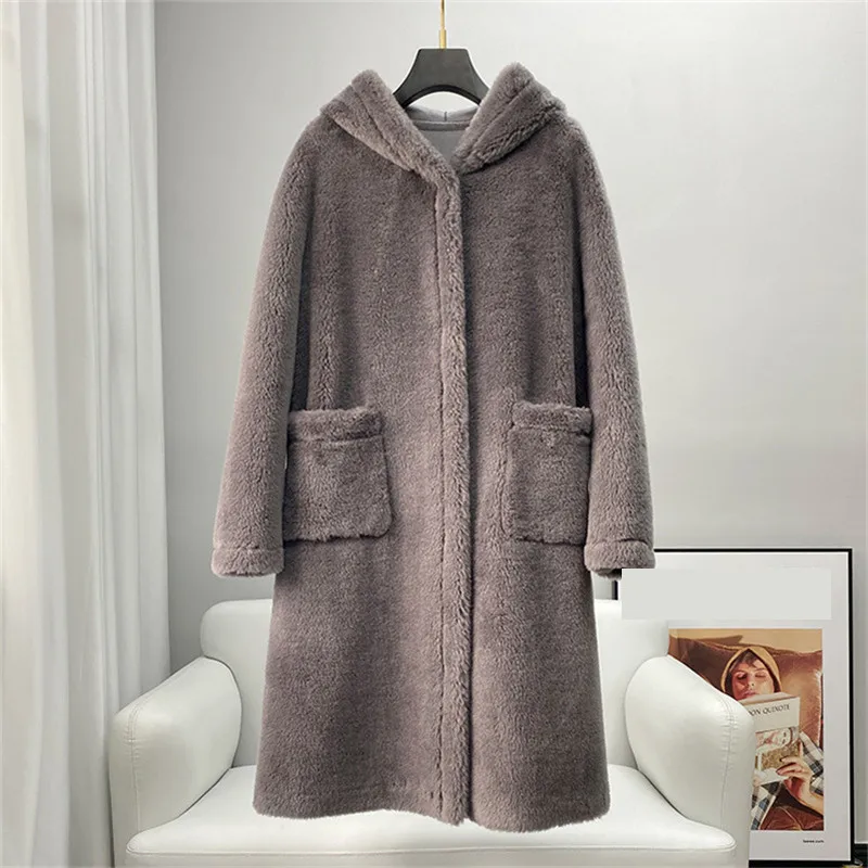 

Женская куртка PUDI из натуральной овечьей кожи, Мягкое повседневное длинное шерстяное пальто с воротником-стойкой CT2128