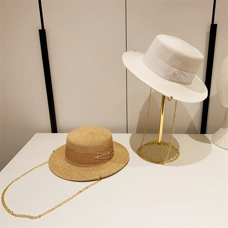 chapéu de palha verão com corrente