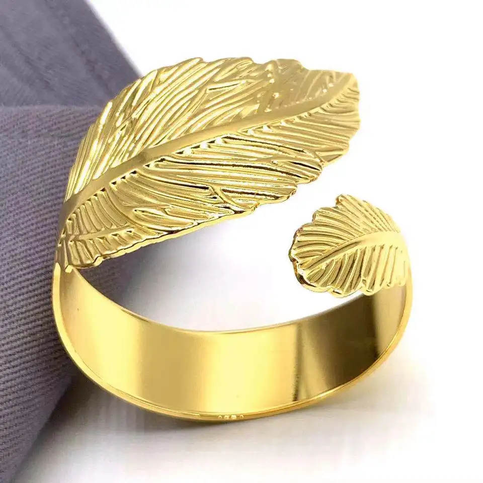 Gold Leaf Shape Napkin Rings Set of 12