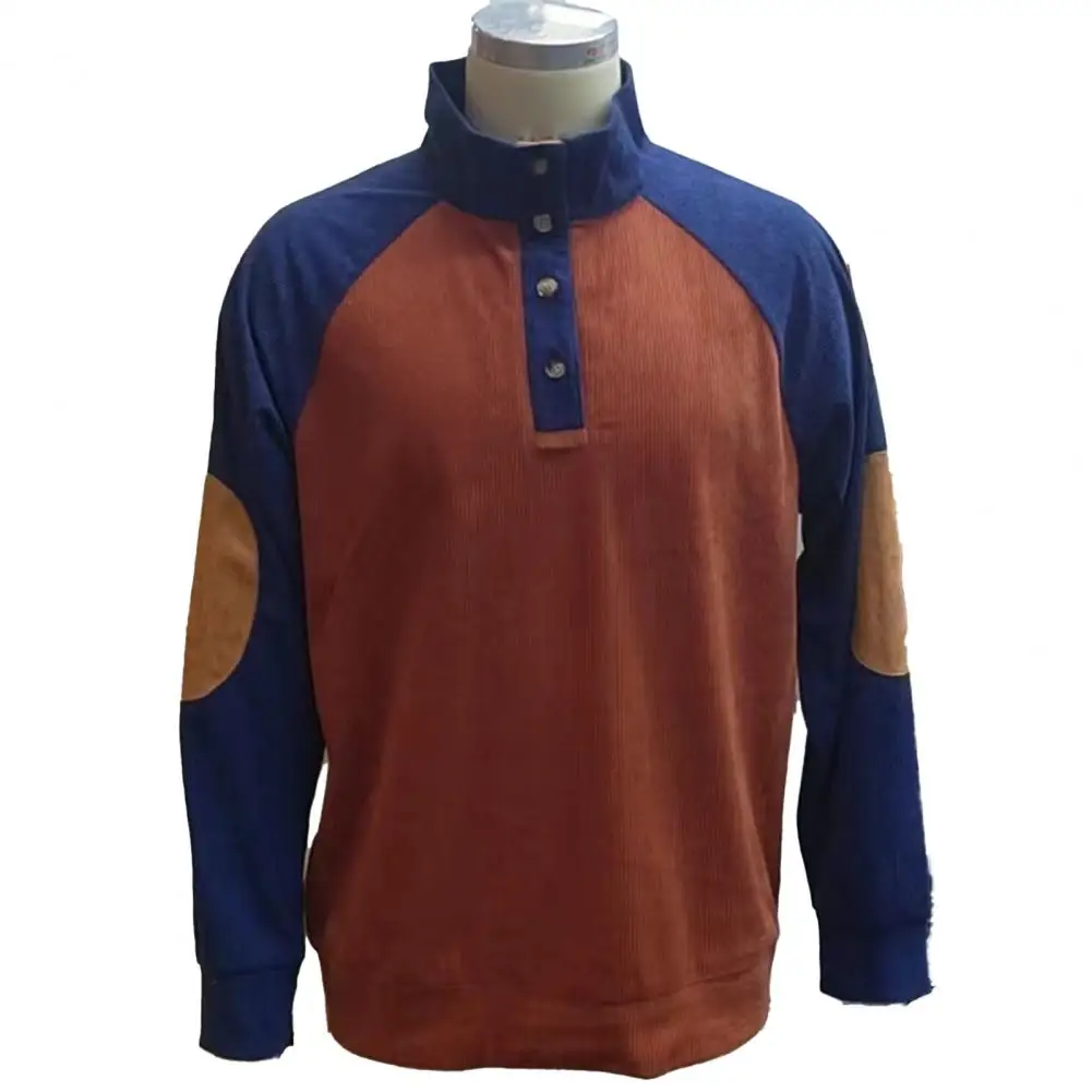 

Свитшот мужской в стиле пэчворк, Свитшот в винтажном стиле, с воротником-стойкой, на пуговицах, украшение в стиле пэчворк, повседневная одежда на осень и весну