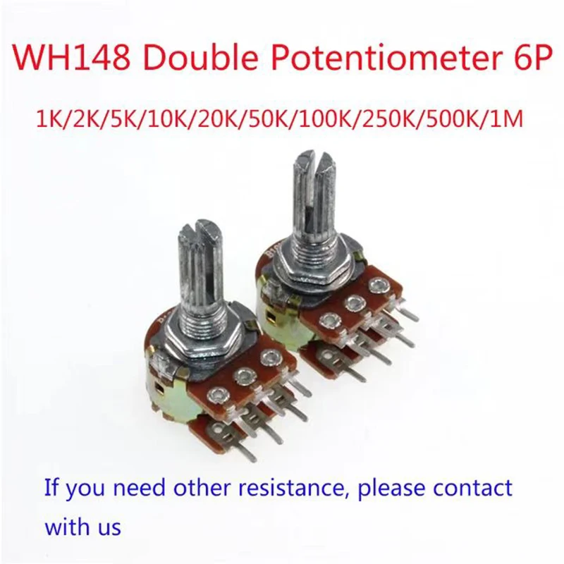 WH148 15mm 6pin Linear Potentiometer With Nuts And Washers 1K 2K 5K 10K 20K 50K 100K 200K 250K 500K 1M Potentiometers Kit 5PCS