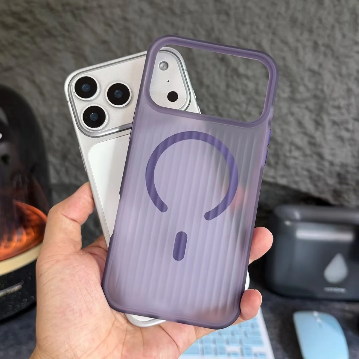 Frosted Magnetic Wireless Charging Phone Case with Stripe Corrugated Pattern