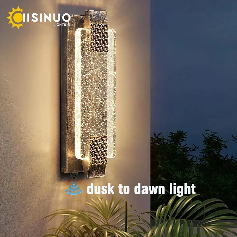Dusk to Dawn Outdoor Light Crystal Bubble Glass LED Porch Light