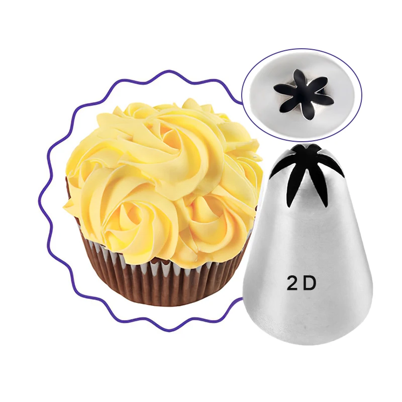 Stainless Steel Pastry Nozzle Icing Piping Nozzle Baking Pastry Tips Cupcake Cake Decorating Tools # 2D Baking Accessories 1PCS cake decorating tip set,baking supplies,cake icing nozzles,baking nozzle set,cake decorating nozzle set