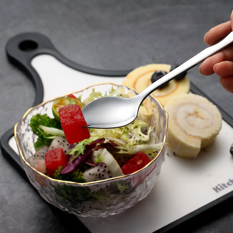 Stainless Steel Fruit Fork Spoon Long Handle Ice Cream Salad Dessert Tableware Western Multi-Function Silver Spork